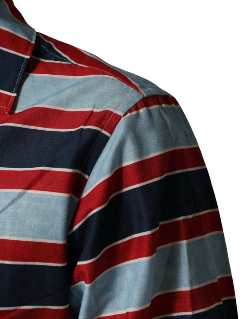 Dolce & Gabbana Camicia da uomo a righe multicolori in cotone con bottoni