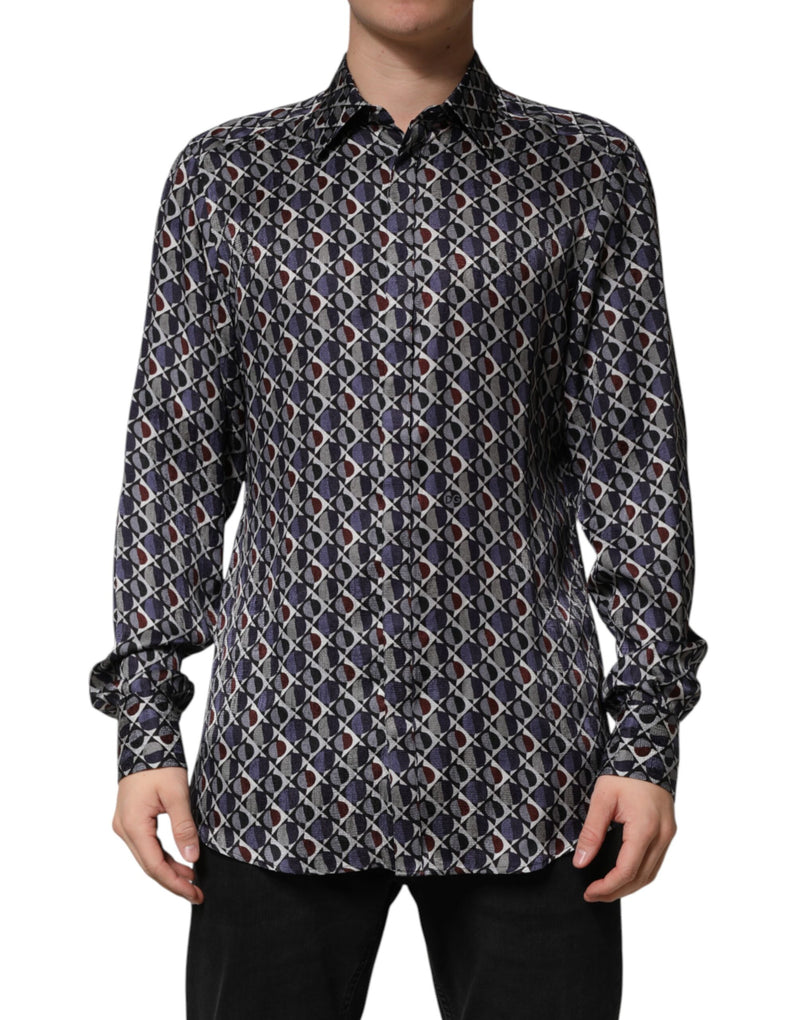 Camisa social masculina dourada com gola e estampa multicolorida Dolce & Gabbana