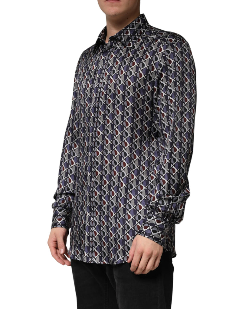 Camisa social masculina dourada com gola e estampa multicolorida Dolce & Gabbana