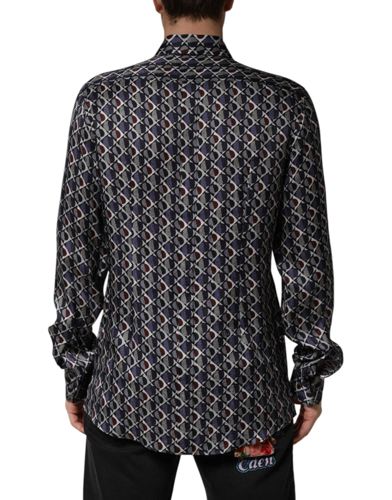 Camisa social masculina dourada com gola e estampa multicolorida Dolce & Gabbana