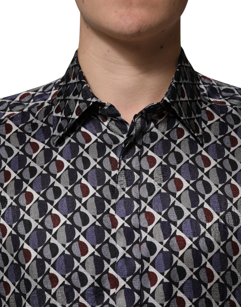 Camisa social masculina dourada com gola e estampa multicolorida Dolce & Gabbana