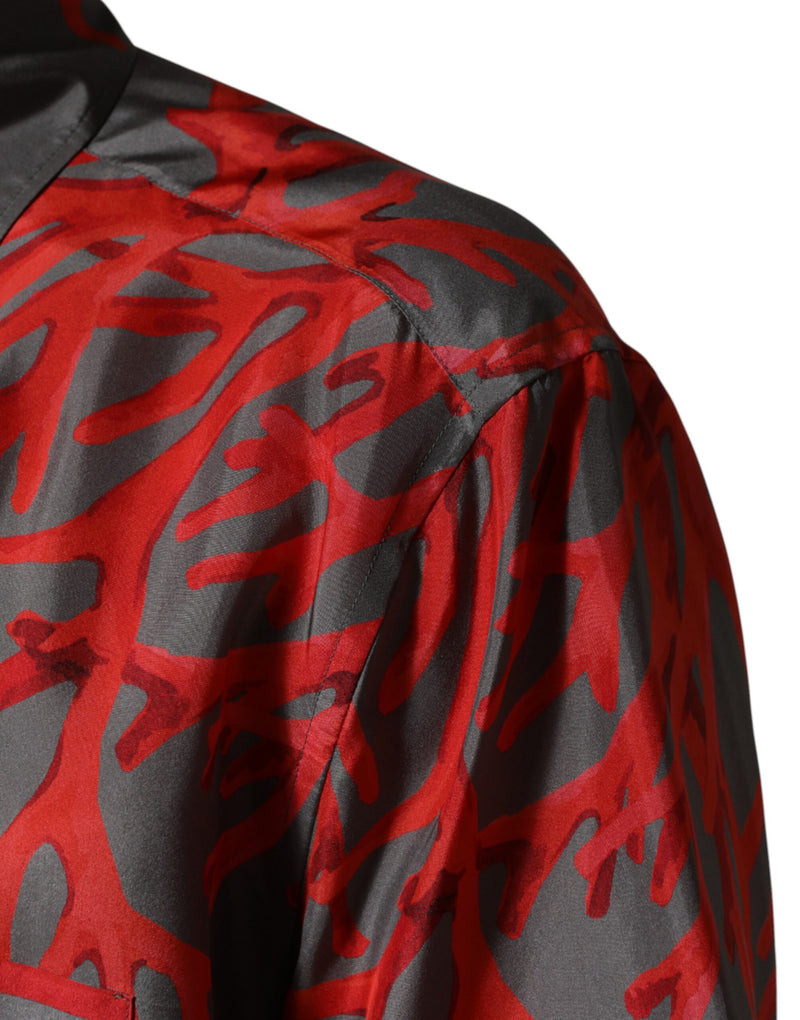 Chemise décontractée à manches courtes avec coraux rouges sur fond gris Dolce & Gabbana