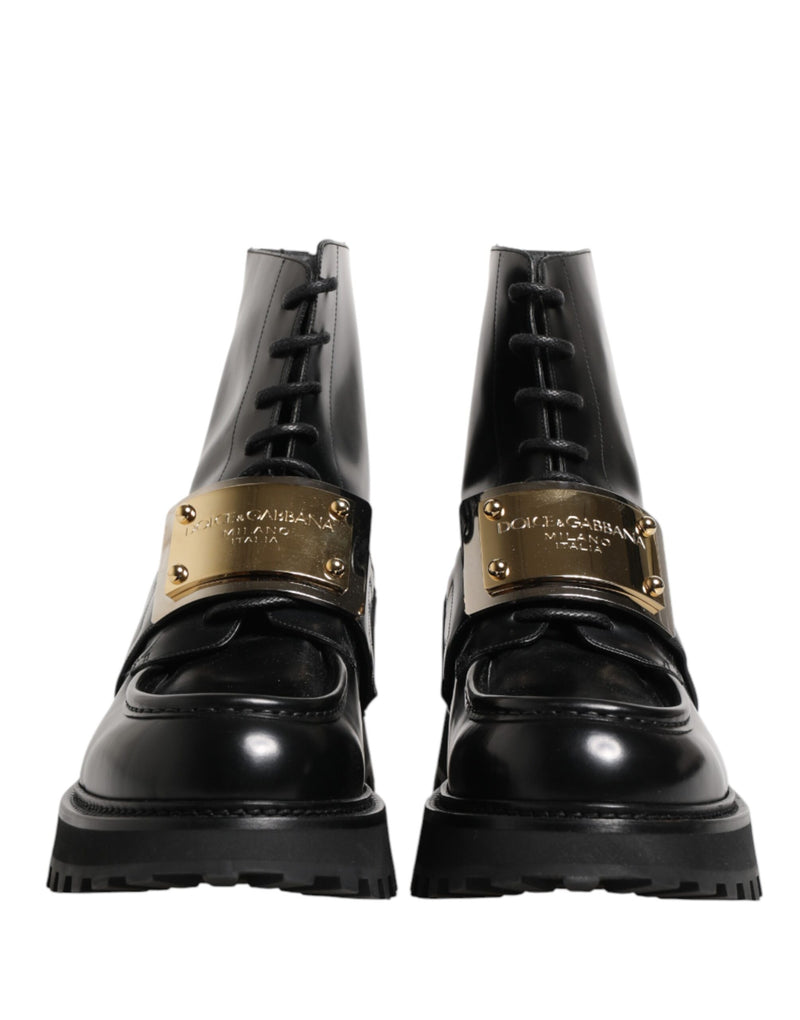 Botas con cordones de piel negra y placa DG Dolce & Gabbana