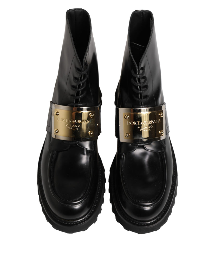 Botas con cordones de piel negra y placa DG Dolce & Gabbana