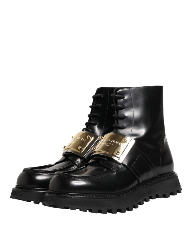 Botas con cordones de piel negra y placa DG Dolce & Gabbana