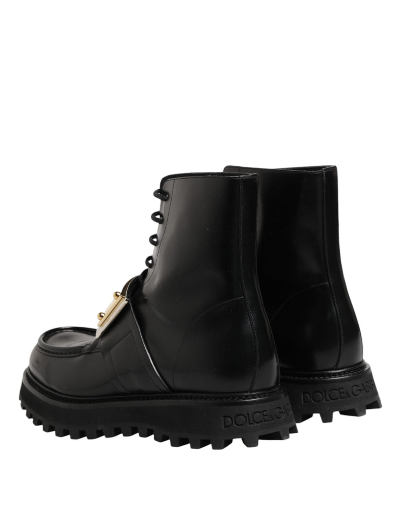 Botas con cordones de piel negra y placa DG Dolce & Gabbana