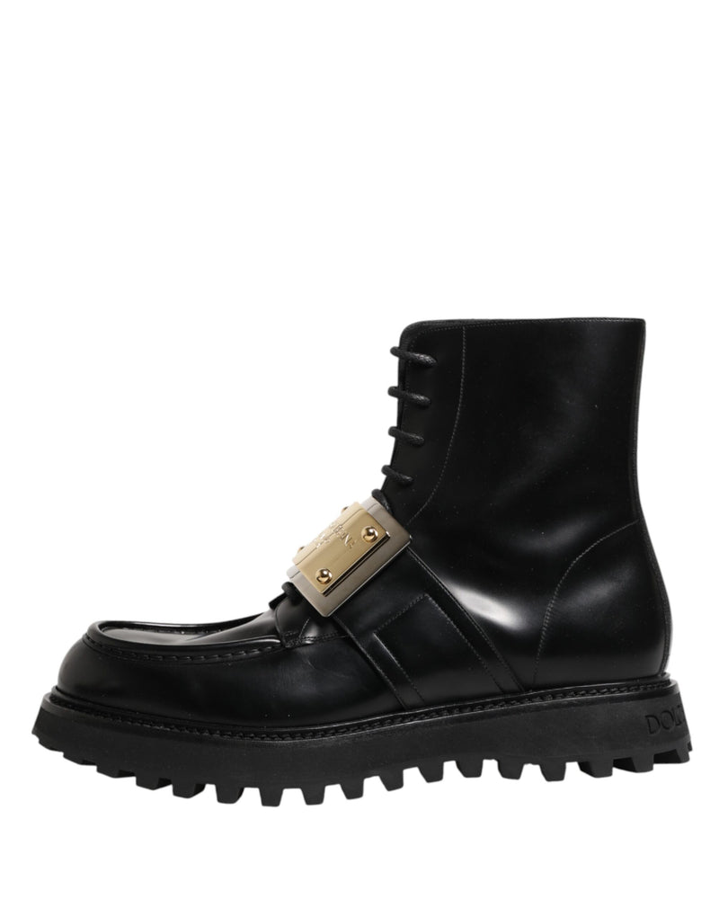 Botas con cordones de piel negra y placa DG Dolce & Gabbana