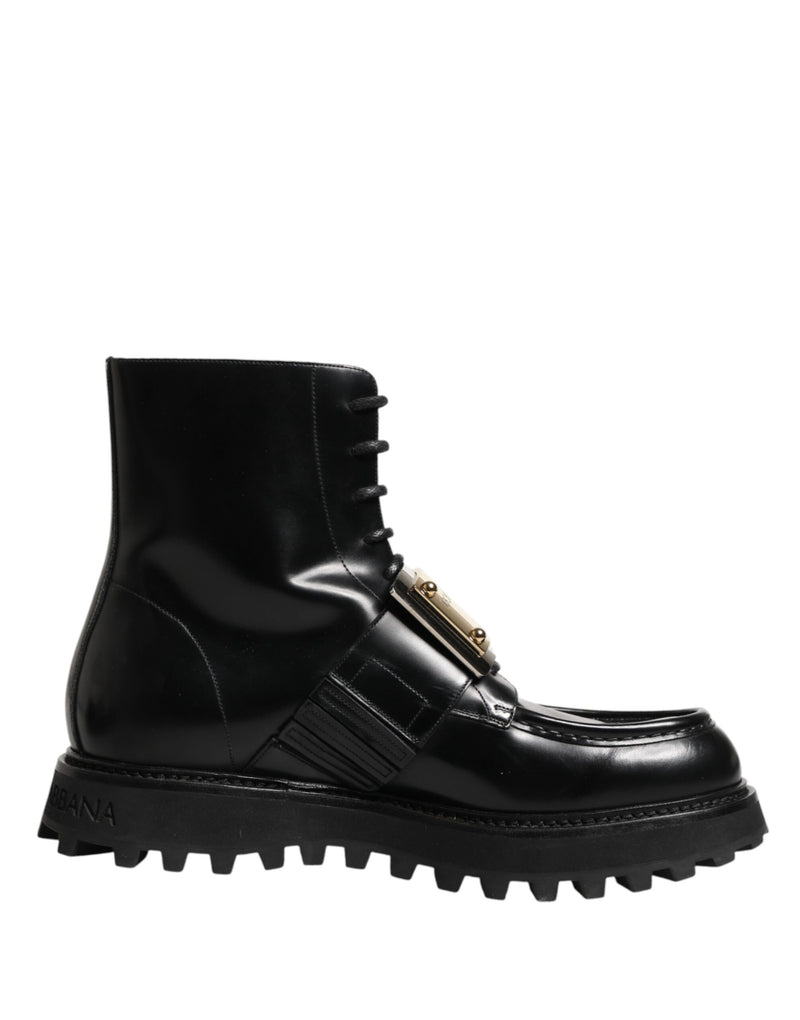 Botas con cordones de piel negra y placa DG Dolce & Gabbana