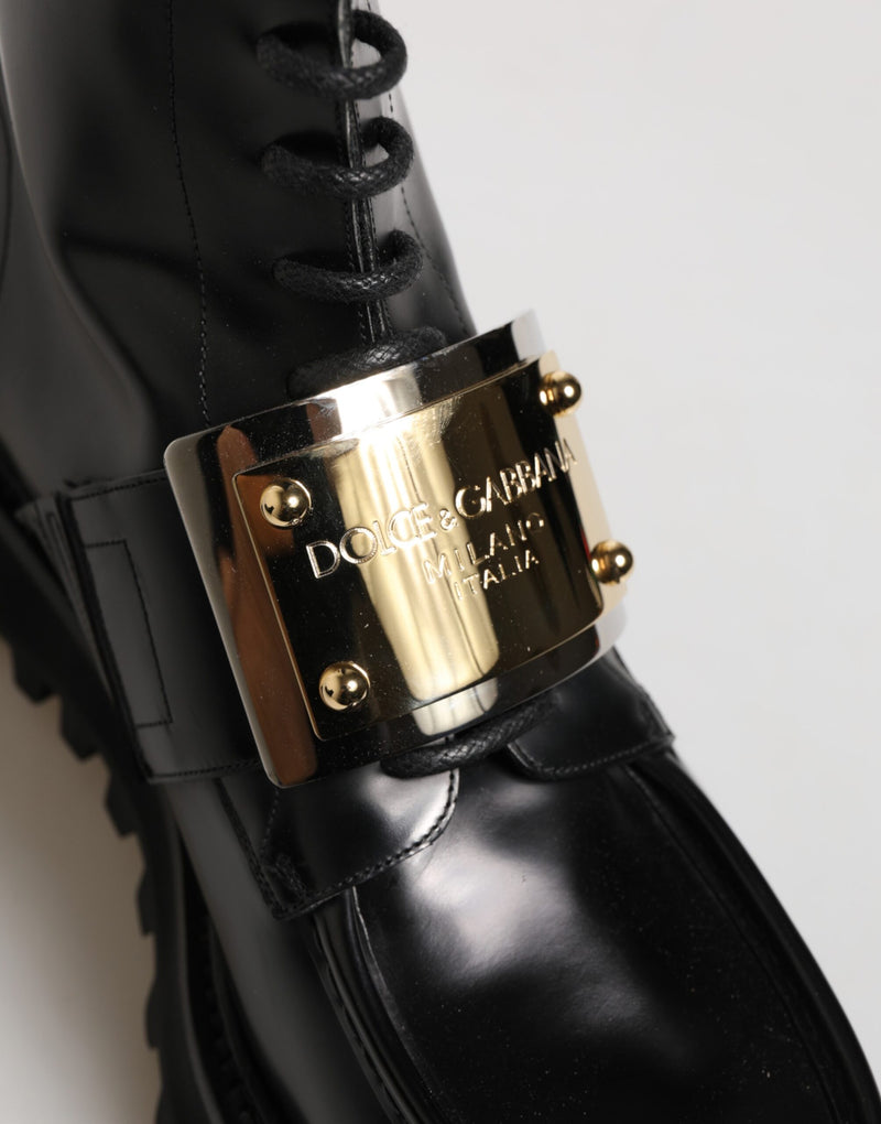 Botas con cordones de piel negra y placa DG Dolce & Gabbana