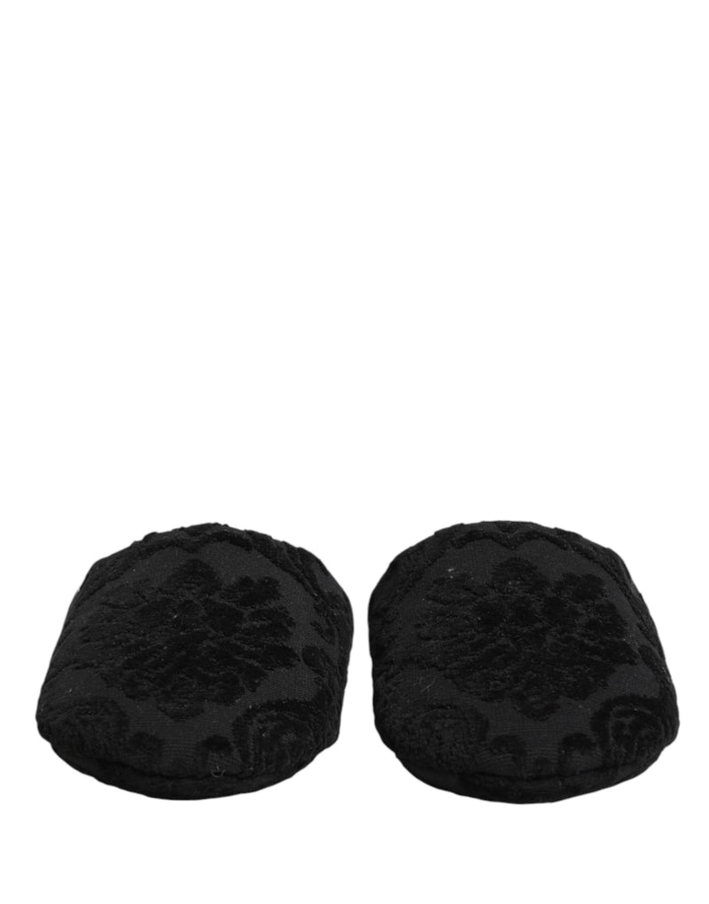 Pantofole basse in pelle nera con logo ricamato Dolce & Gabbana