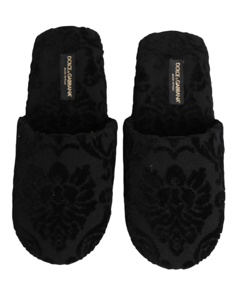 Pantofole basse in pelle nera con logo ricamato Dolce & Gabbana