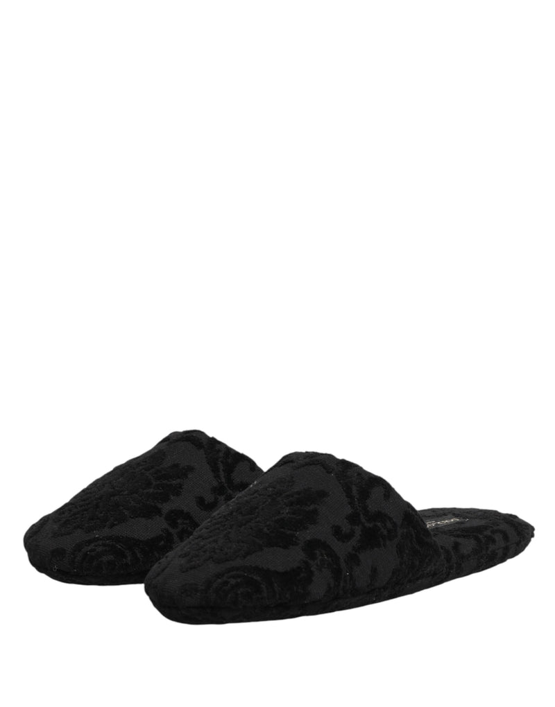 Pantofole basse in pelle nera con logo ricamato Dolce & Gabbana
