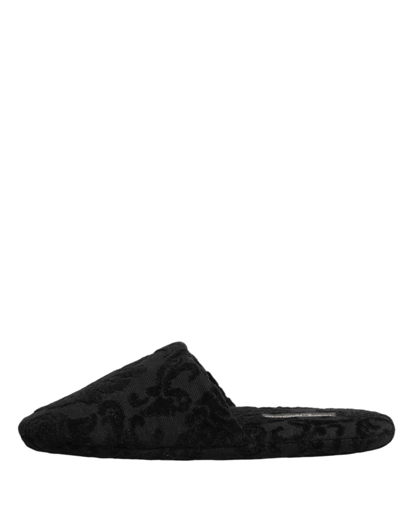 Pantofole basse in pelle nera con logo ricamato Dolce & Gabbana