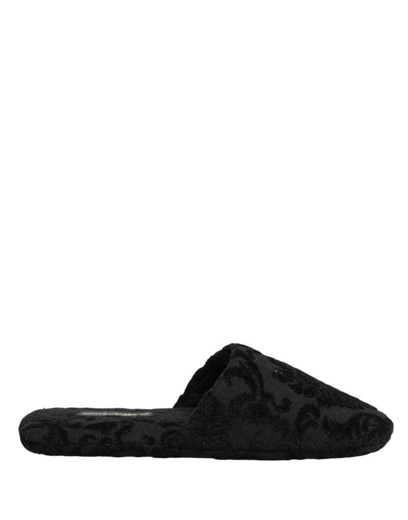 Pantofole basse in pelle nera con logo ricamato Dolce & Gabbana
