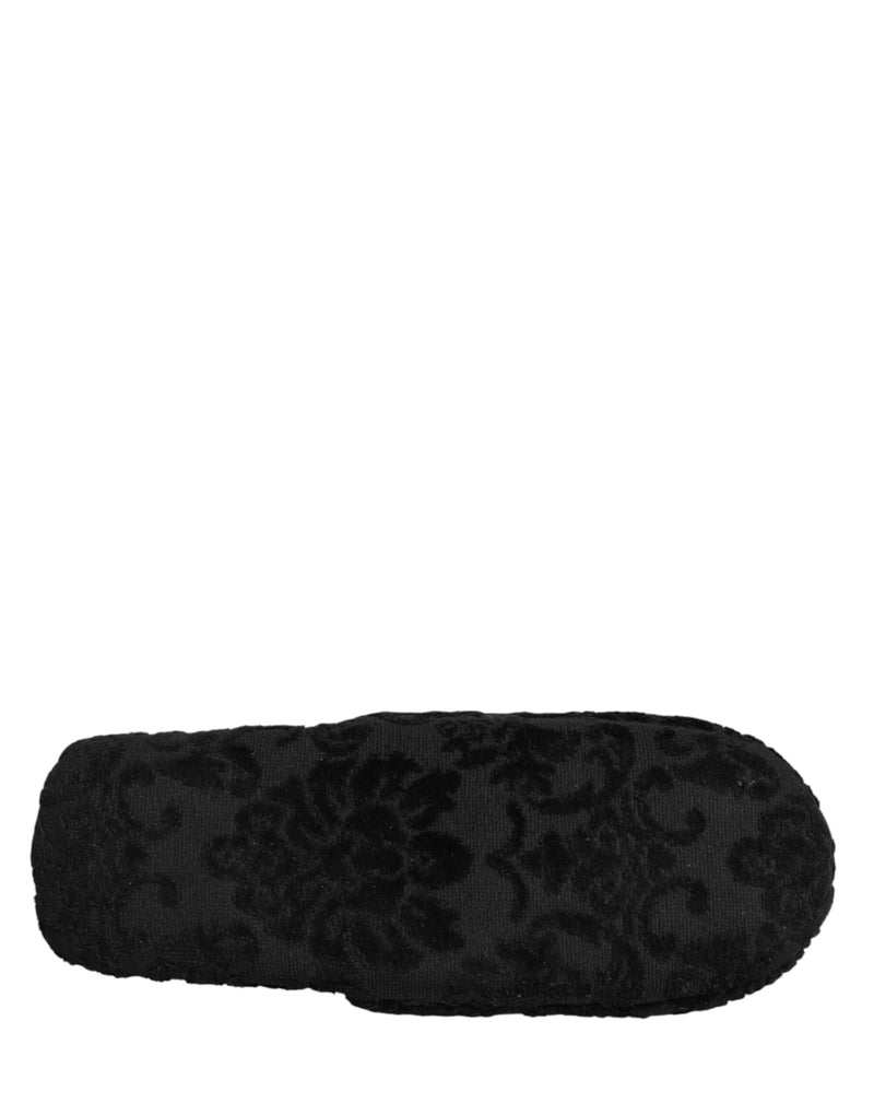 Pantofole basse in pelle nera con logo ricamato Dolce & Gabbana