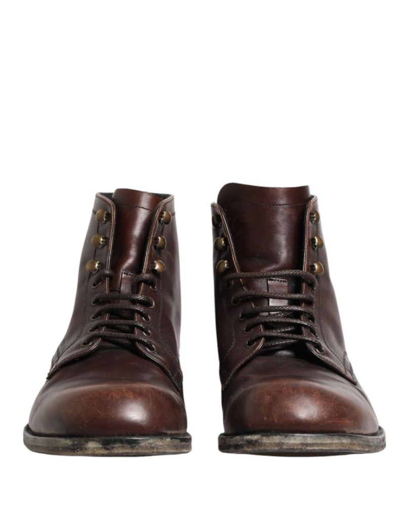 Botas marrones cortas al tobillo con cordones para hombre de Dolce & Gabbana
