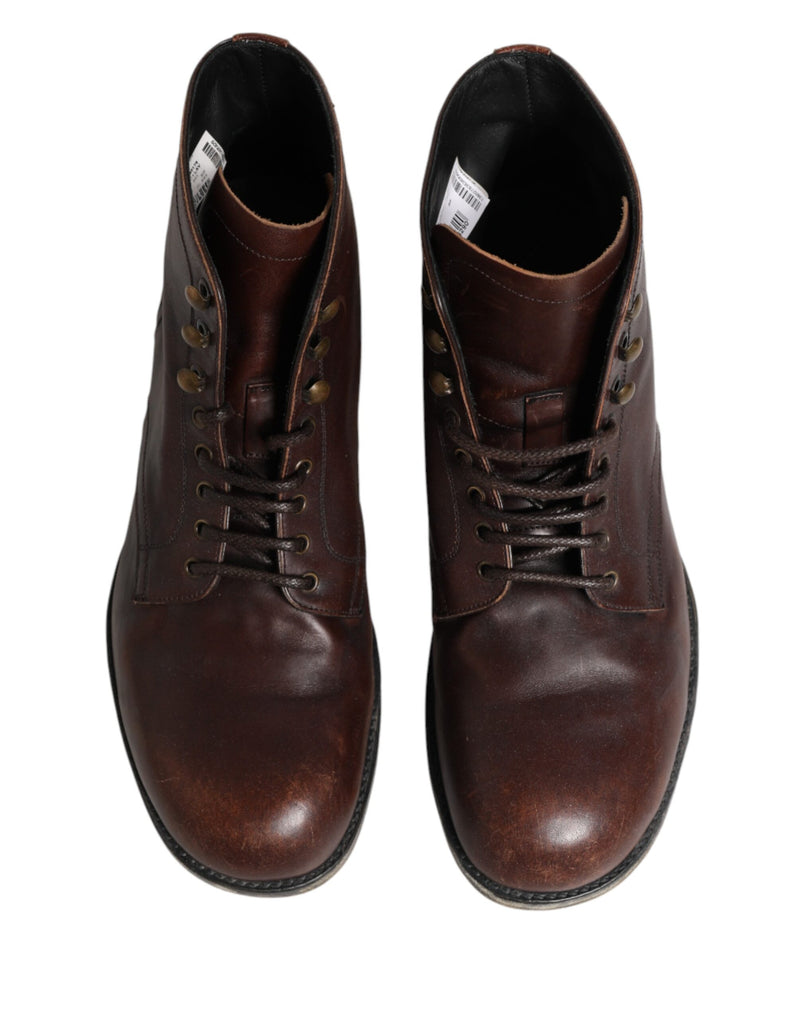 Botas marrones cortas al tobillo con cordones para hombre de Dolce & Gabbana