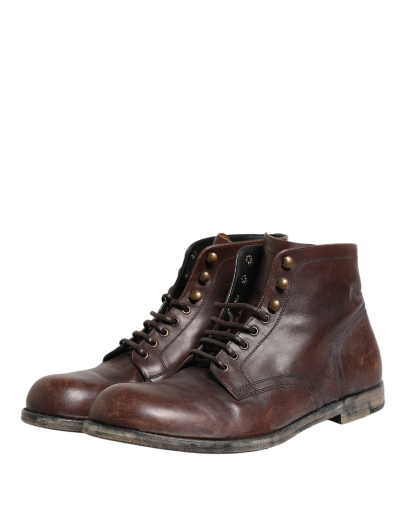 Botas marrones cortas al tobillo con cordones para hombre de Dolce & Gabbana