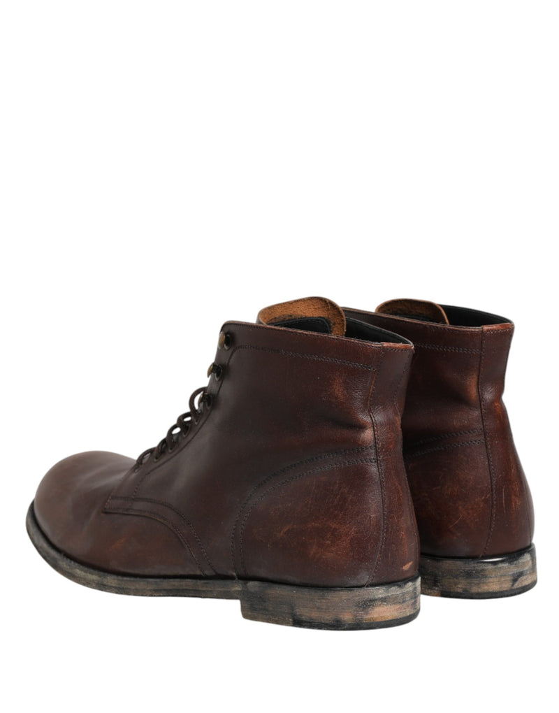 Botas marrones cortas al tobillo con cordones para hombre de Dolce & Gabbana