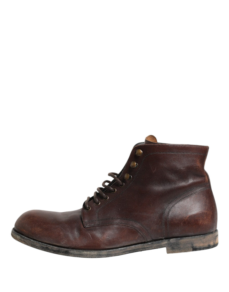 Botas marrones cortas al tobillo con cordones para hombre de Dolce & Gabbana