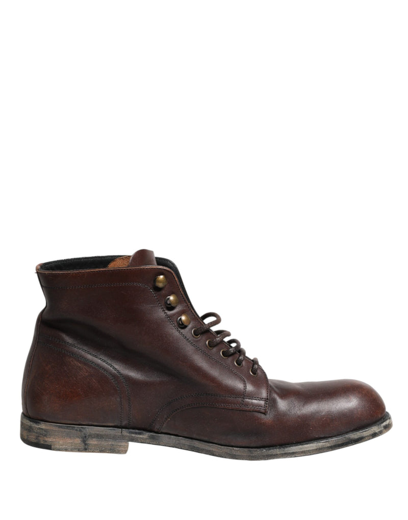 Botas marrones cortas al tobillo con cordones para hombre de Dolce & Gabbana