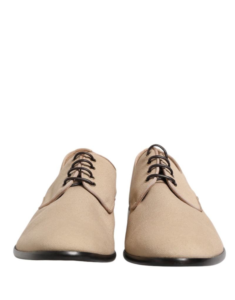 Chaussures habillées Derby à lacets en toile beige pour homme Dolce & Gabbana