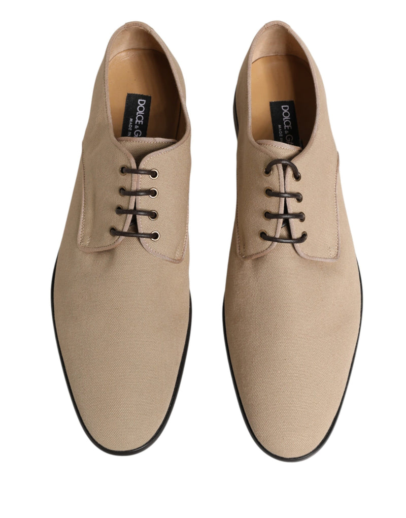 Chaussures habillées Derby à lacets en toile beige pour homme Dolce & Gabbana