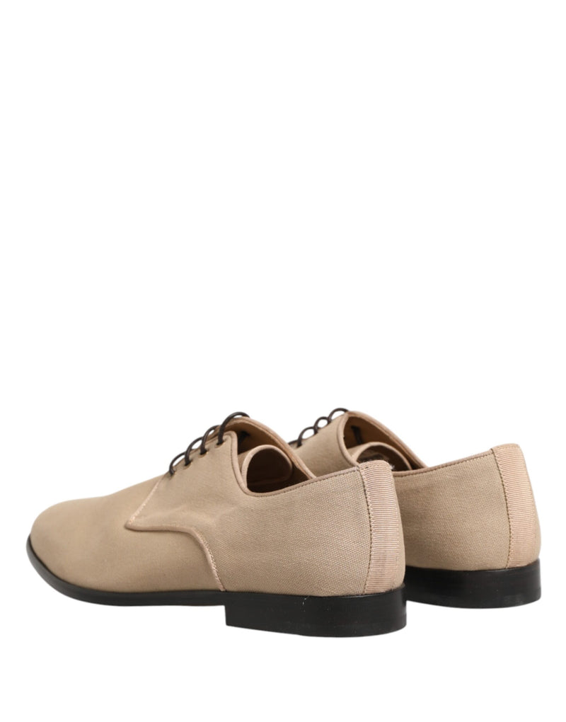 Chaussures habillées Derby à lacets en toile beige pour homme Dolce & Gabbana
