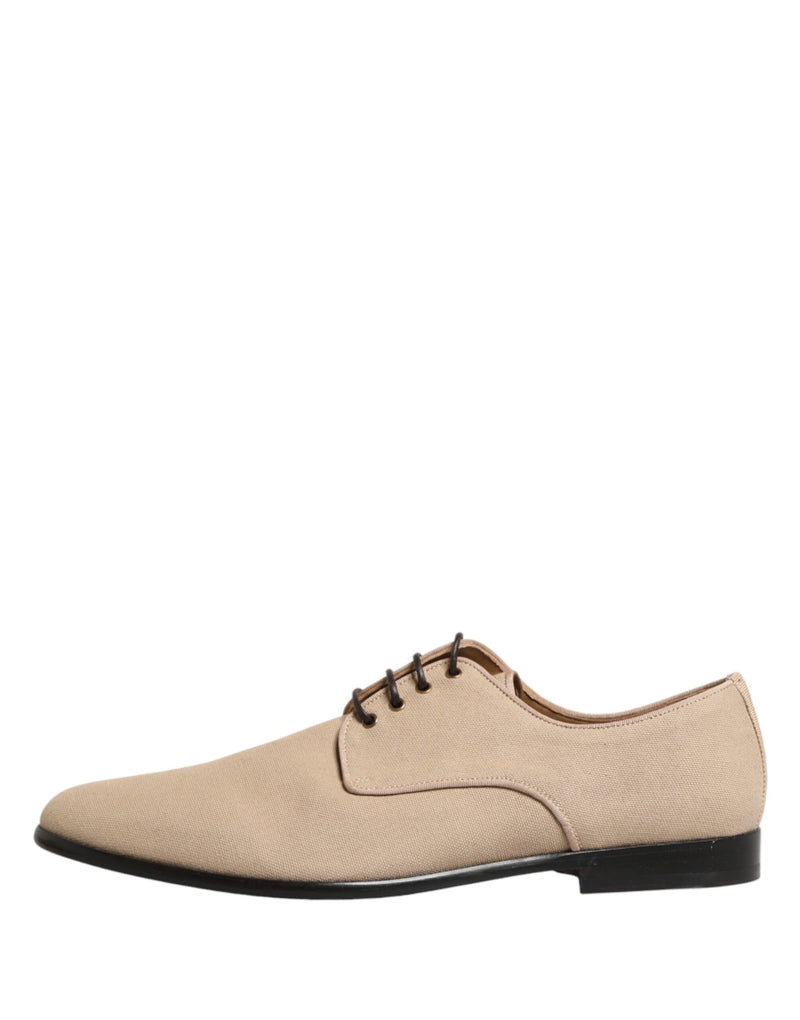 Chaussures habillées Derby à lacets en toile beige pour homme Dolce & Gabbana