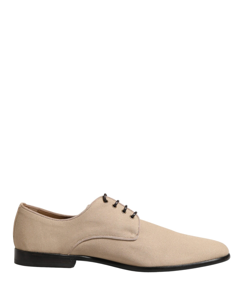 Chaussures habillées Derby à lacets en toile beige pour homme Dolce & Gabbana