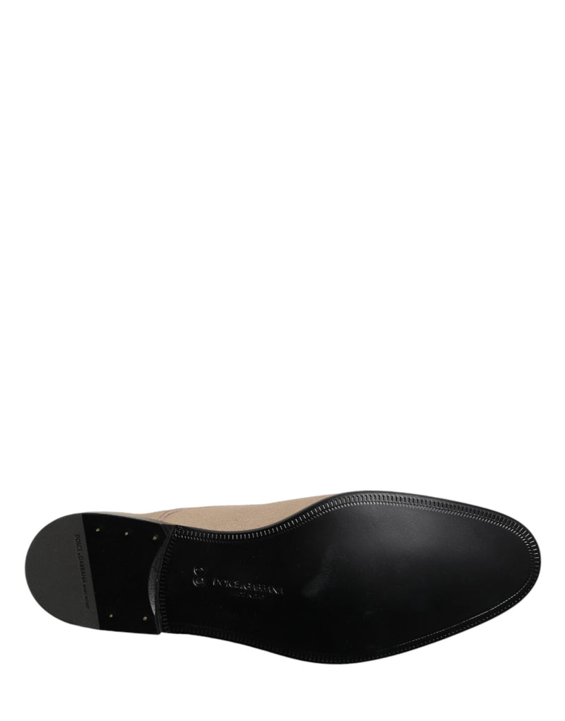 Chaussures habillées Derby à lacets en toile beige pour homme Dolce & Gabbana