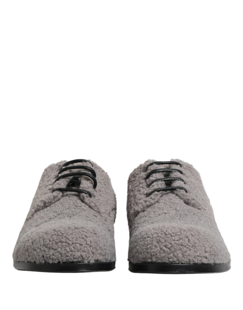 Zapatos derby de vestir con cordones para hombre en tejido polar gris de Dolce & Gabbana