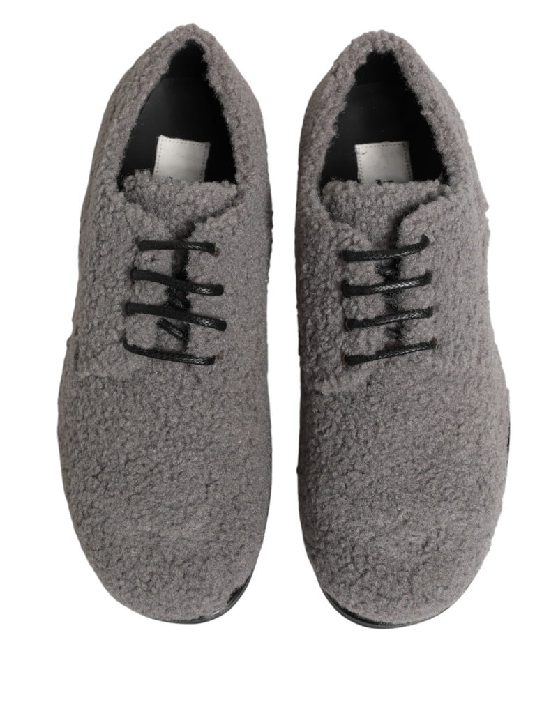 Zapatos derby de vestir con cordones para hombre en tejido polar gris de Dolce & Gabbana