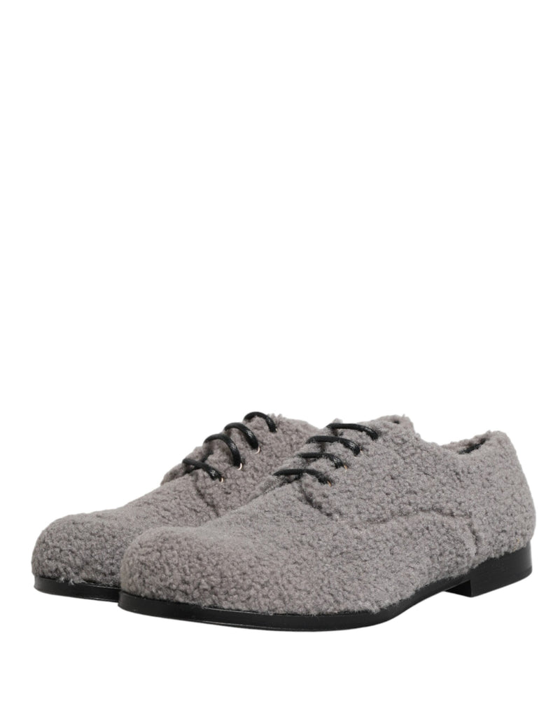 Zapatos derby de vestir con cordones para hombre en tejido polar gris de Dolce & Gabbana