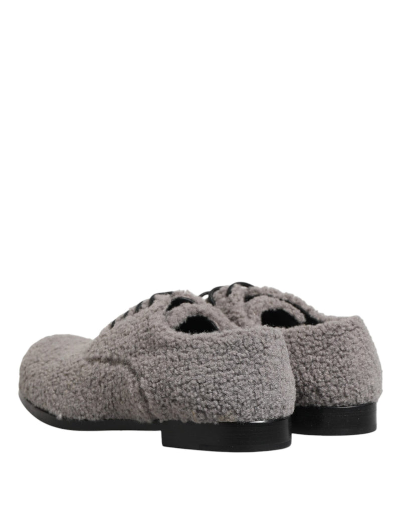 Zapatos derby de vestir con cordones para hombre en tejido polar gris de Dolce & Gabbana