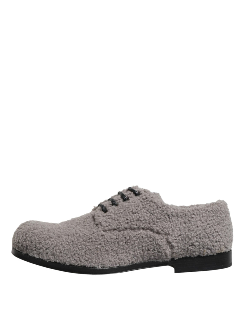 Zapatos derby de vestir con cordones para hombre en tejido polar gris de Dolce & Gabbana