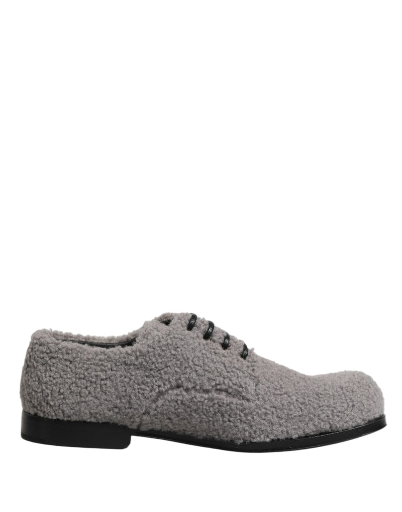 Zapatos derby de vestir con cordones para hombre en tejido polar gris de Dolce & Gabbana
