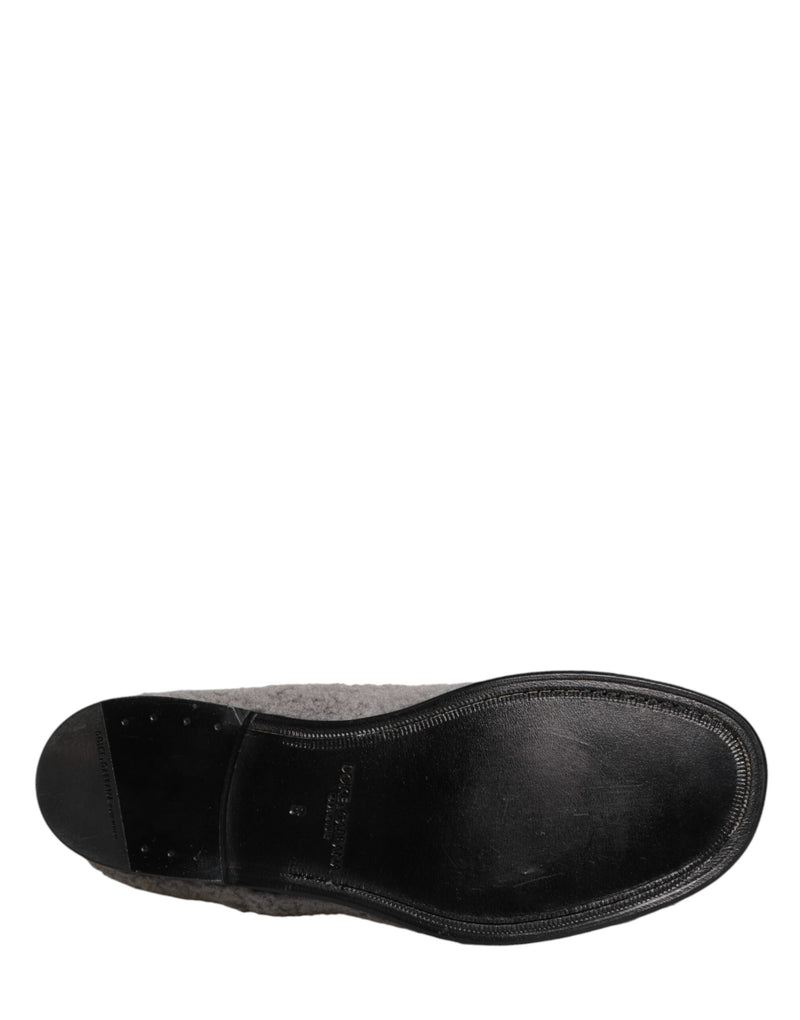 Zapatos derby de vestir con cordones para hombre en tejido polar gris de Dolce & Gabbana