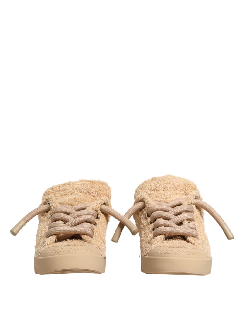 Baskets basses en fausse peau lainée beige Dolce & Gabbana