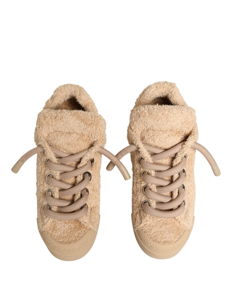 Baskets basses en fausse peau lainée beige Dolce & Gabbana