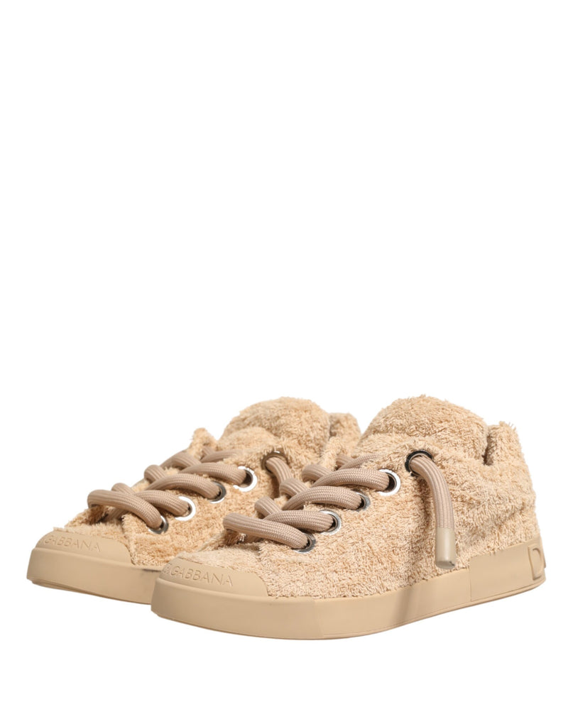 Baskets basses en fausse peau lainée beige Dolce & Gabbana