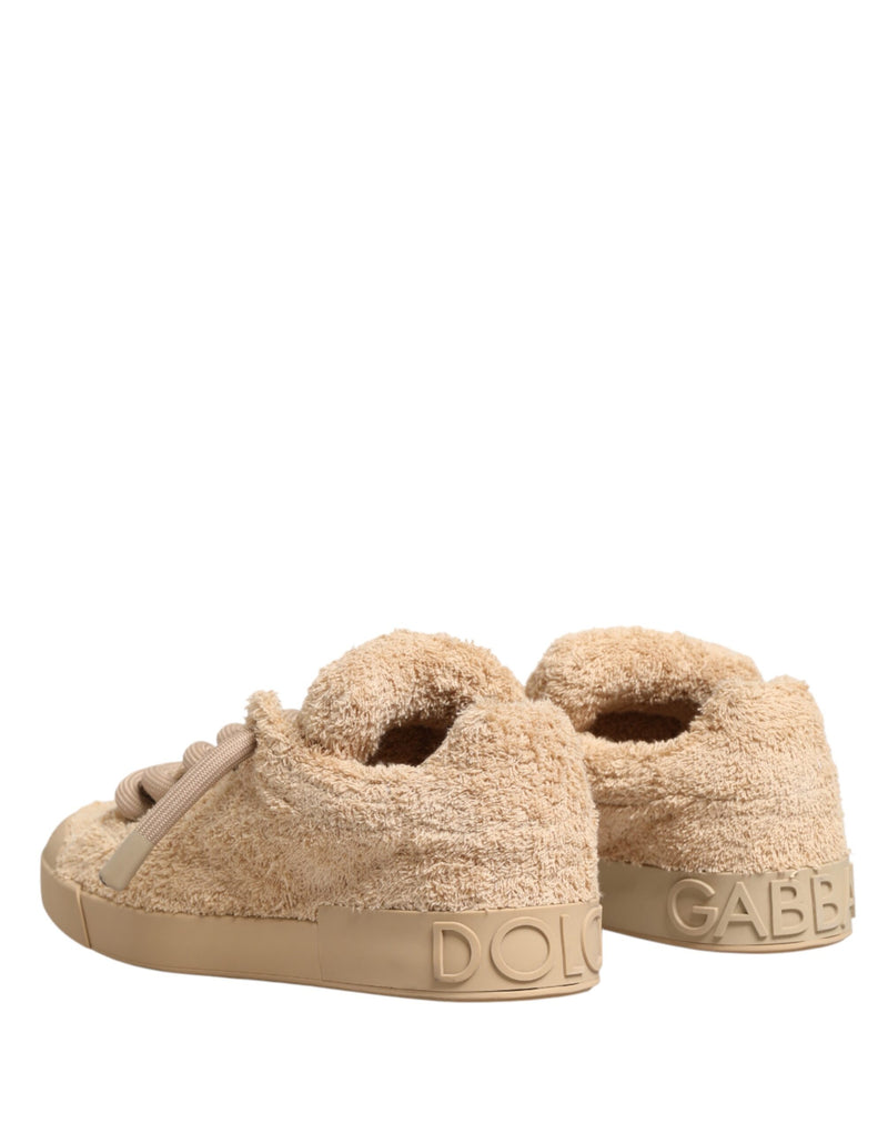 Baskets basses en fausse peau lainée beige Dolce & Gabbana