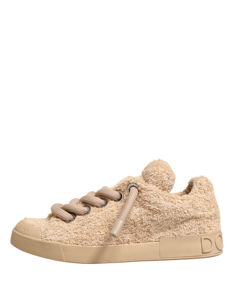 Baskets basses en fausse peau lainée beige Dolce & Gabbana