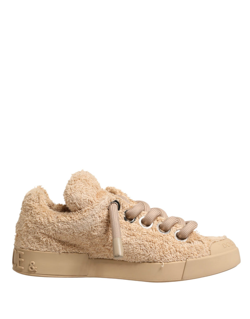 Baskets basses en fausse peau lainée beige Dolce & Gabbana