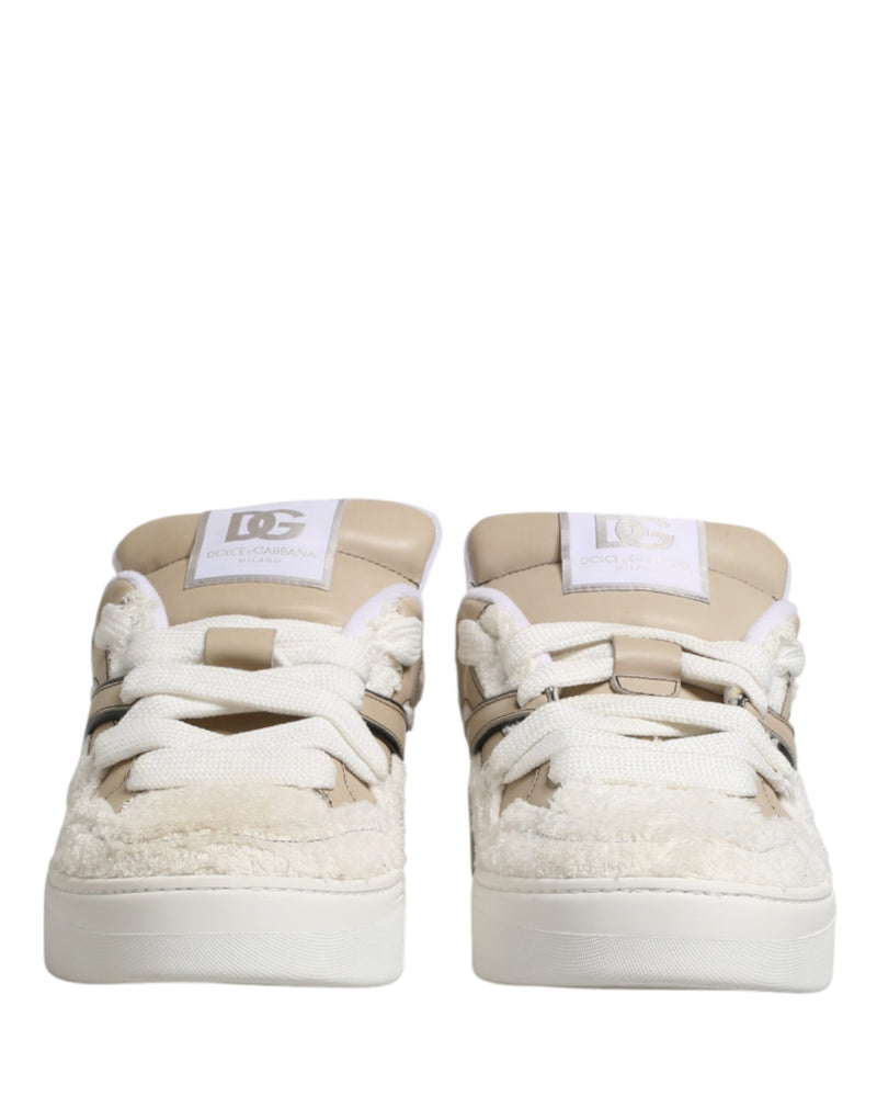 Zapatillas bajas de Dolce & Gabbana en blanco y beige con forro de borreguito sintético