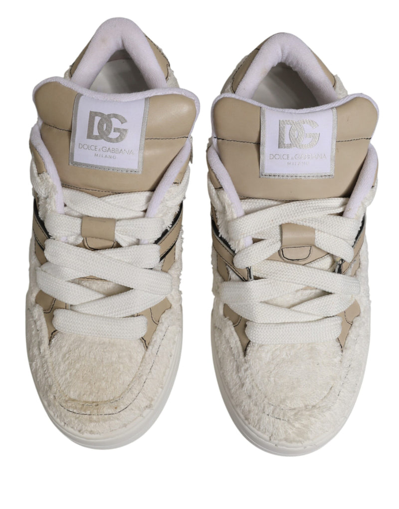 Zapatillas bajas de Dolce & Gabbana en blanco y beige con forro de borreguito sintético