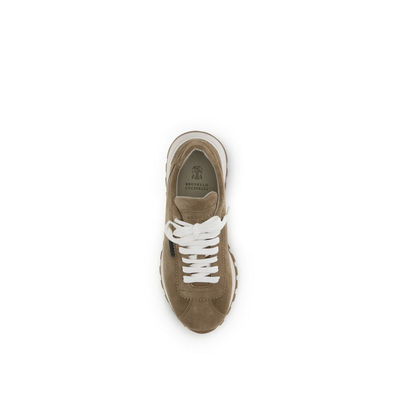 Brunello Cucinelli Beige Calf Leather Bos Taurus Platform Sneakers