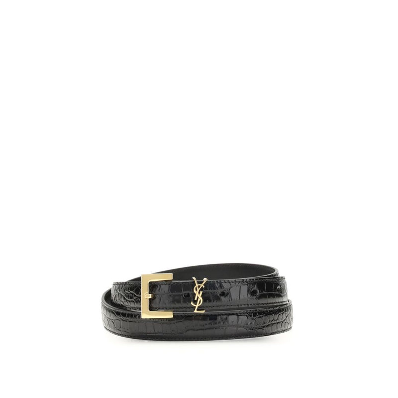 Cintura regular Bos Taurus in pelle di vitello nera Saint Laurent