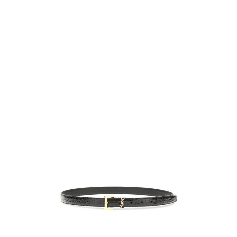 Cintura regular Bos Taurus in pelle di vitello nera Saint Laurent
