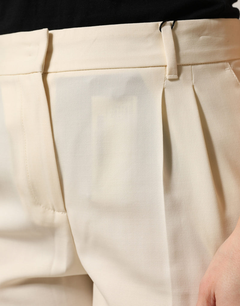 Pantalon court taille mi-haute en laine ivoire Dolce & Gabbana
